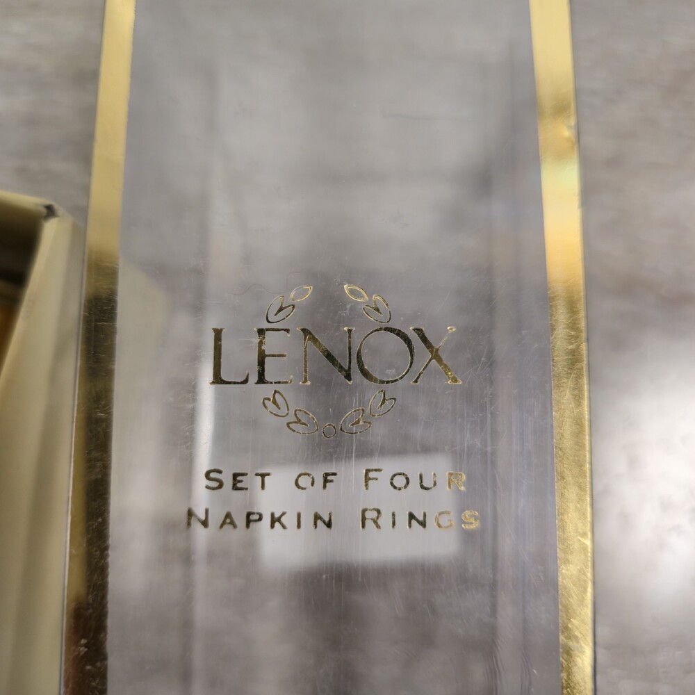 Lenox Gold Enamel Napkin Rings Set of 4 Silver Tone Trim NIB Table Decor - Picture 6 of 6